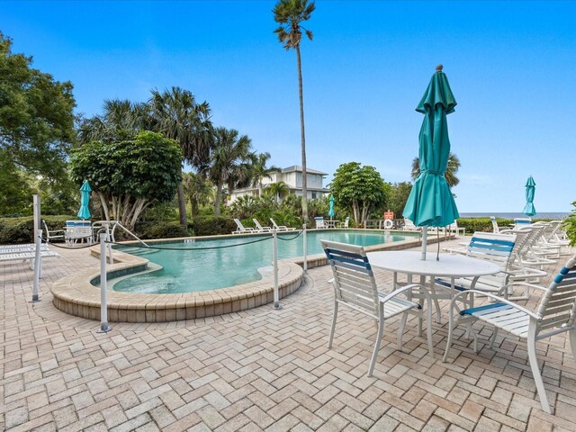 view of swimming pool with a patio