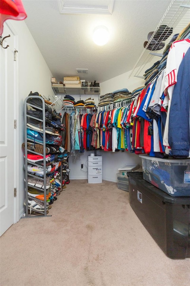 walk in closet featuring carpet floors