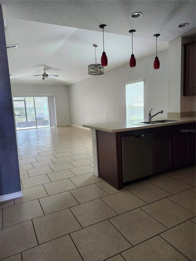 kitchen with dishwasher, ceiling fan, sink, and a wealth of natural light