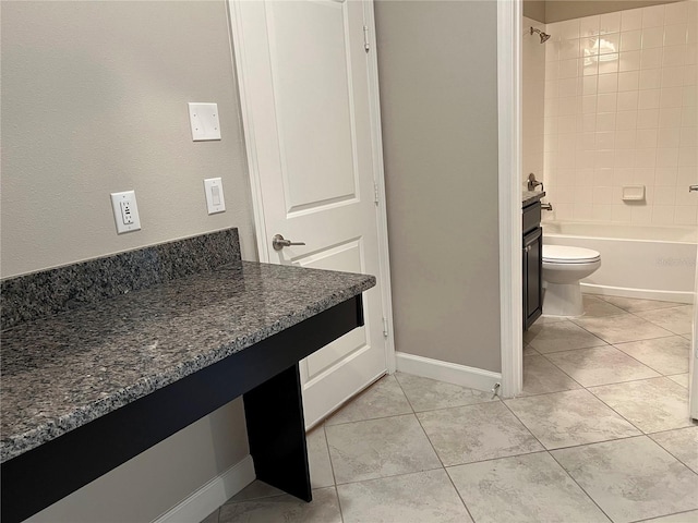 full bathroom with vanity, toilet, tile patterned floors, and tiled shower / bath