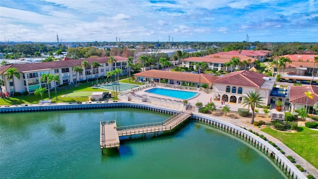 aerial view featuring a water view