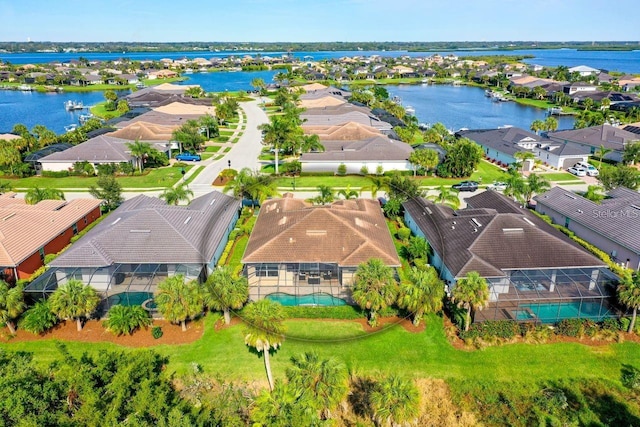 aerial view with a water view