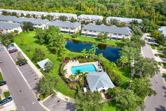 aerial view with a water view