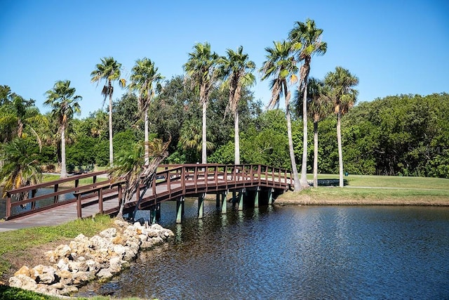 view of dock with a water view