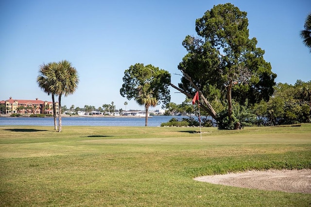 view of community featuring a yard and a water view