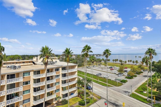 aerial view featuring a water view