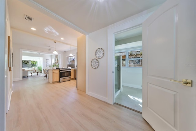 interior space with light hardwood / wood-style floors