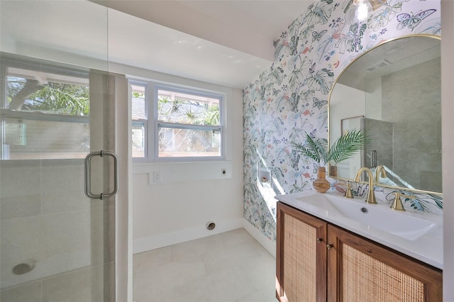 bathroom with vanity and walk in shower