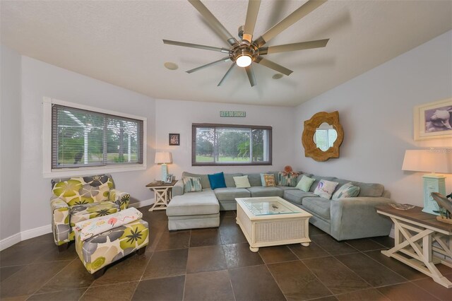 living room featuring ceiling fan