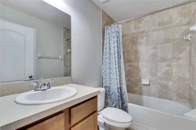 full bathroom featuring vanity, toilet, and shower / bathtub combination with curtain