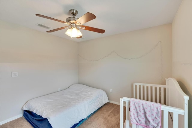 bedroom with carpet flooring and ceiling fan