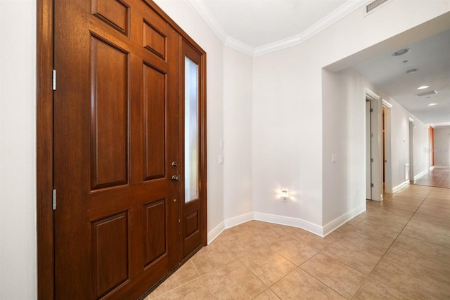 1030 Bellasol Way Unit 201, Apollo Beach, FL 33572 - entrance foyer with light tile patterned floors, baseboards, ornamental molding, and recessed lighting