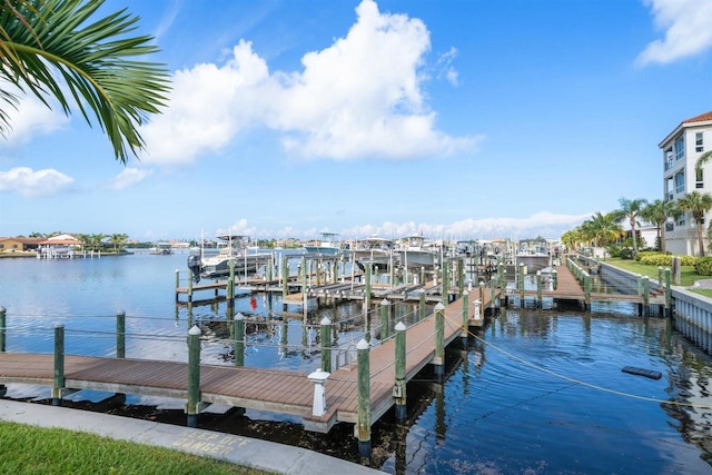 view of dock with a water view