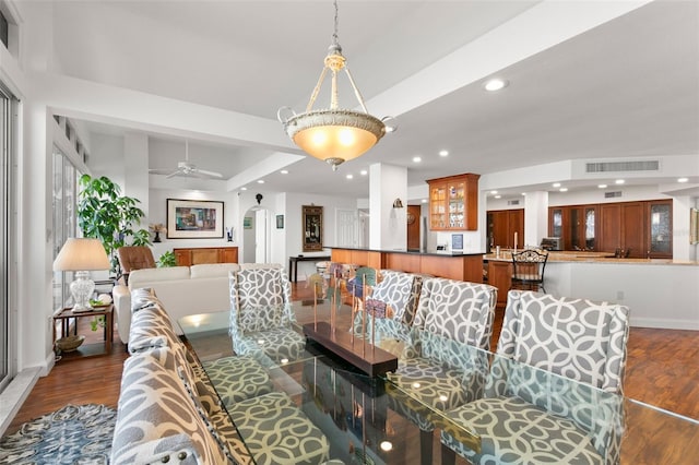 5153 Isla Key Blvd S Unit 412, Saint Petersburg, FL 33715 - dining space with dark wood-type flooring, recessed lighting, a ceiling fan, and visible vents