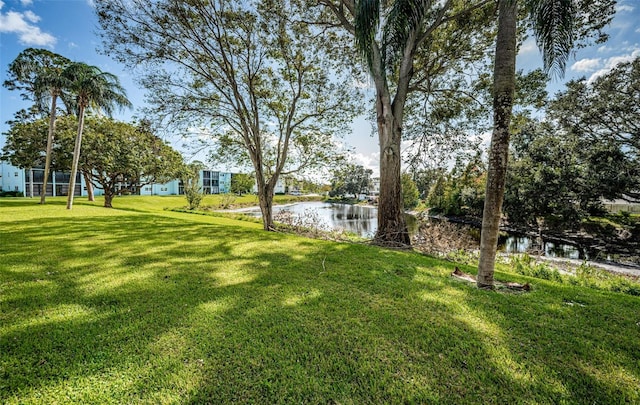 view of yard with a water view