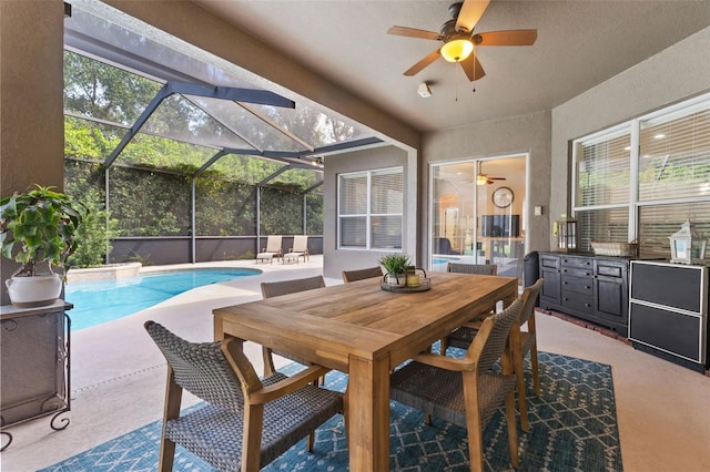 exterior space featuring a patio, a lanai, and ceiling fan