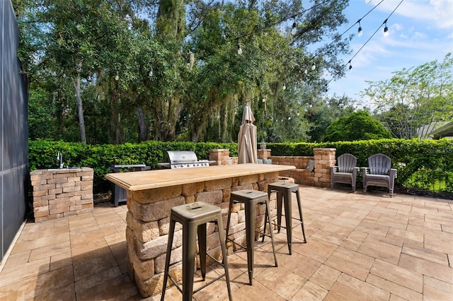 view of patio / terrace with an outdoor kitchen, grilling area, and an outdoor bar