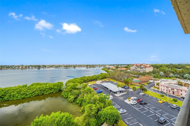 bird's eye view featuring a water view