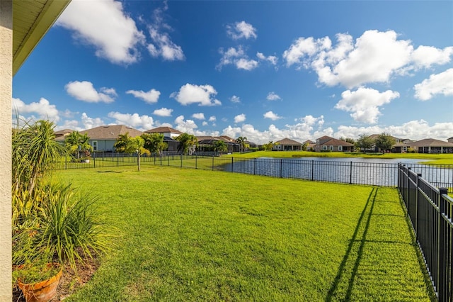 view of yard with a water view