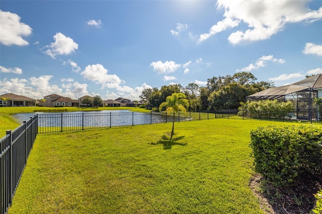 view of yard with a water view