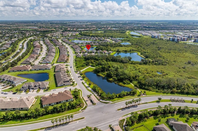 aerial view with a water view