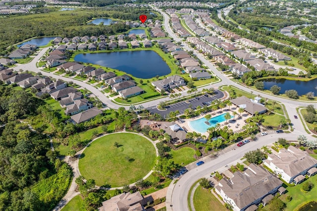 aerial view with a water view