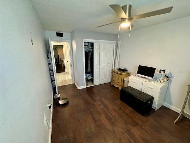 bedroom with a closet and ceiling fan