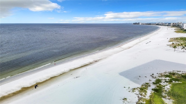 bird's eye view with a water view and a view of the beach