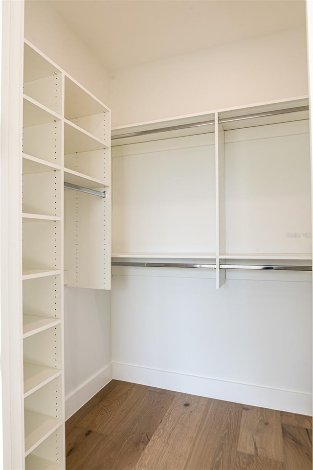 spacious closet with dark wood-type flooring