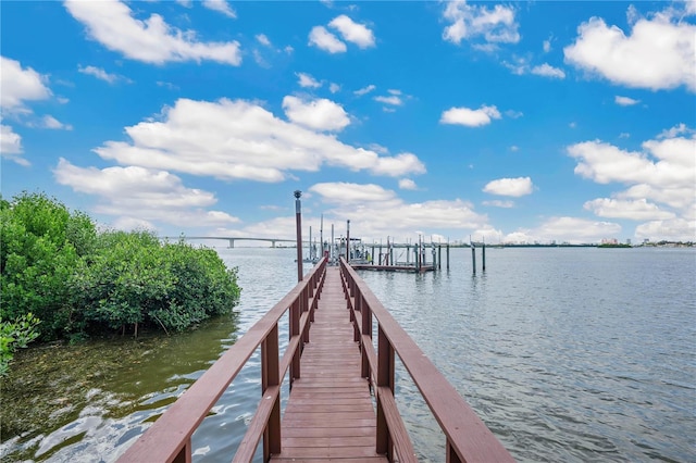 view of dock with a water view