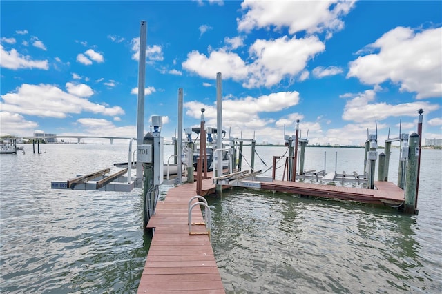 view of dock featuring a water view