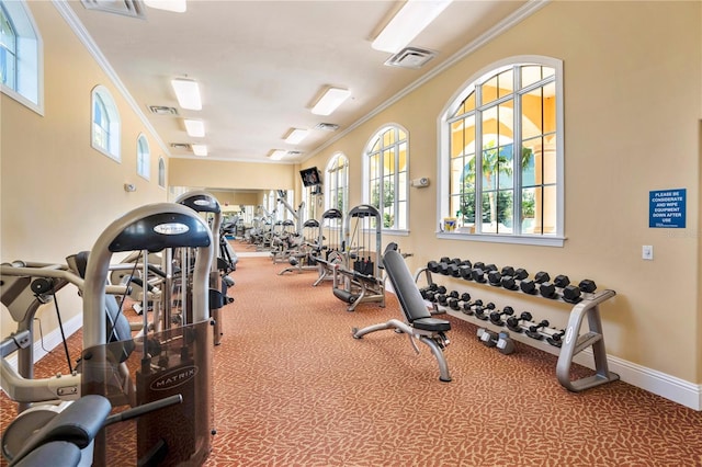 workout area with ornamental molding