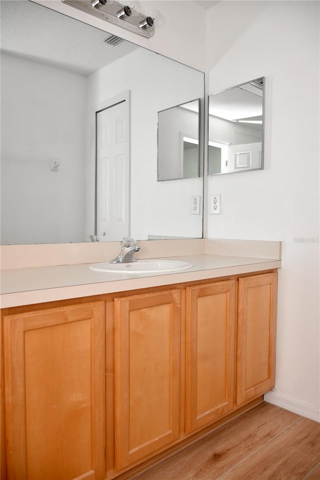 bathroom featuring vanity and hardwood / wood-style floors