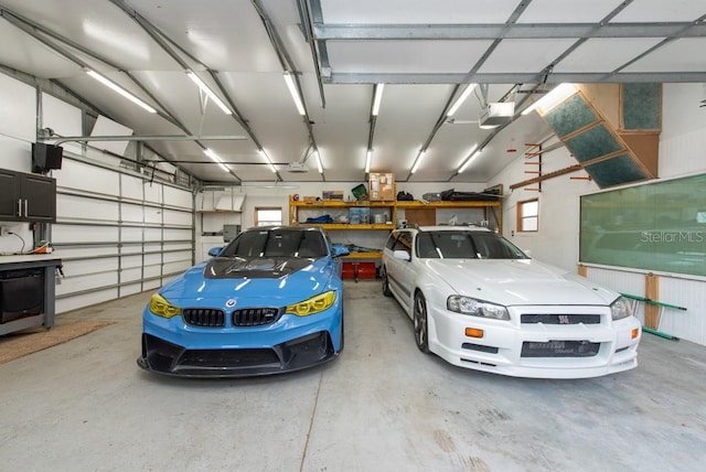 garage with a garage door opener