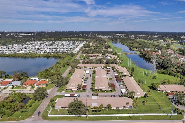 bird's eye view featuring a water view