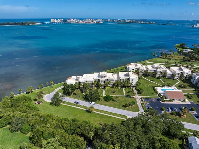 aerial view with a water view