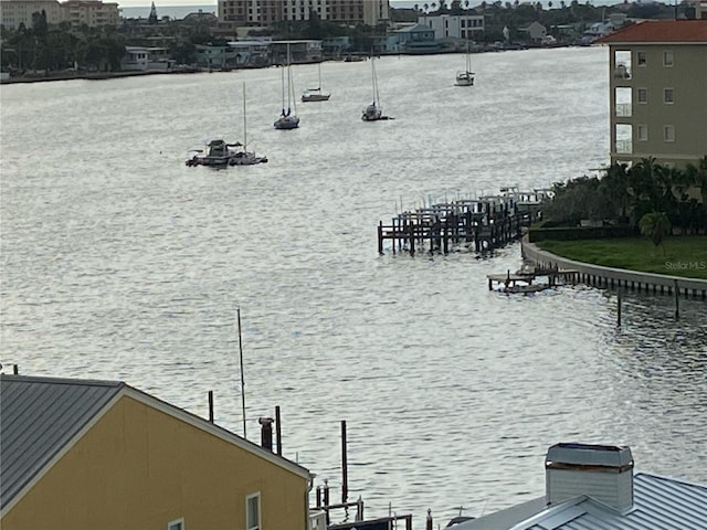 property view of water featuring a boat dock