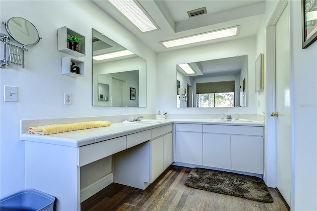 bathroom with wood-type flooring and vanity