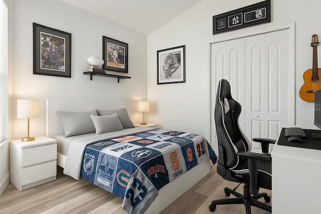 4206 Branchside Ln, Wesley Chapel, FL 33543 - bedroom with light wood-type flooring, vaulted ceiling, an office area, and a closet