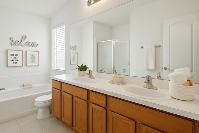 4206 Branchside Ln, Wesley Chapel, FL 33543 - full bath with a shower stall, a bath, double vanity, and tile patterned flooring