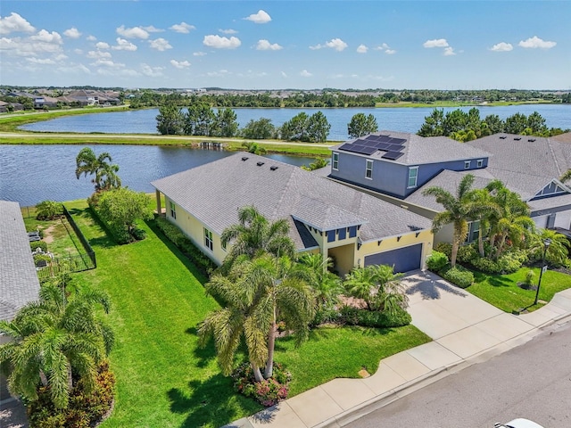 bird's eye view featuring a water view