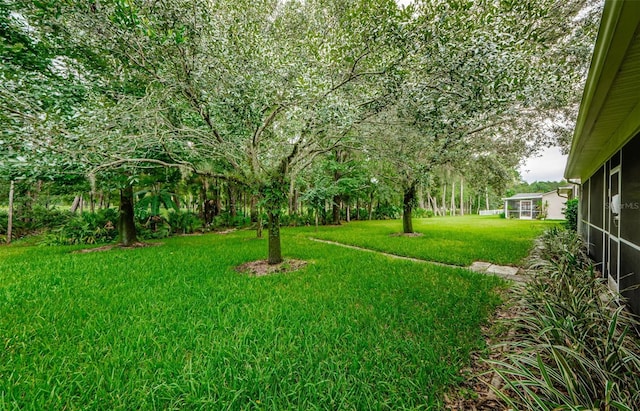 view of yard featuring a sunroom