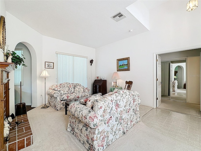 living room with light carpet