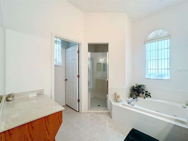 bathroom featuring plus walk in shower