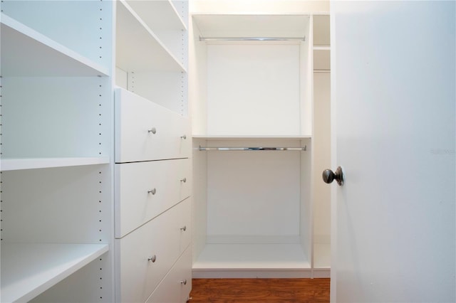 walk in closet with hardwood / wood-style flooring