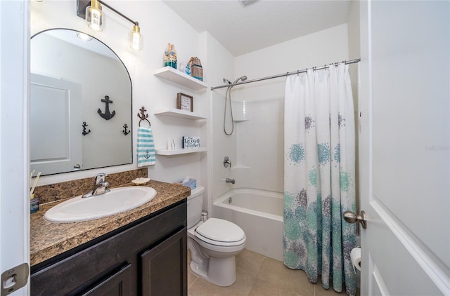 1523 Glen Grove Loop, Wesley Chapel, FL 33543 - full bathroom featuring toilet, vanity, shower / bath combination with curtain, and tile patterned flooring