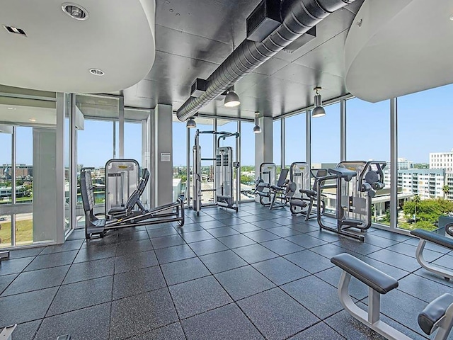 workout area with a wealth of natural light and floor to ceiling windows