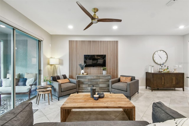 10012 Corso Milano Dr, Tampa, FL 33625 - living room featuring a ceiling fan and recessed lighting