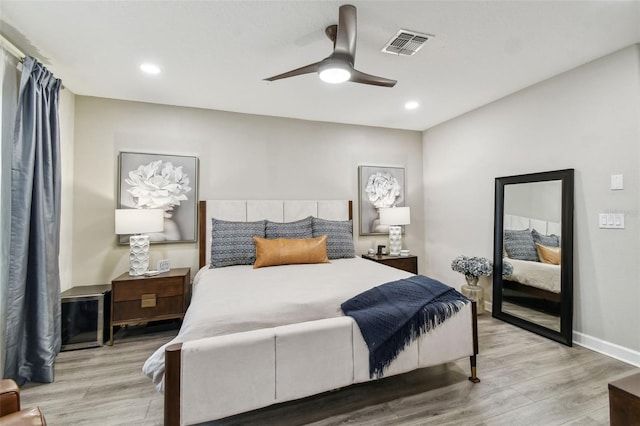 10012 Corso Milano Dr, Tampa, FL 33625 - bedroom with a ceiling fan, visible vents, baseboards, light wood finished floors, and recessed lighting