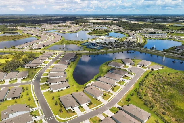 aerial view with a water view